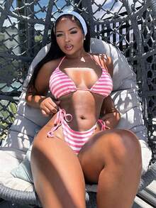 Alexandranx Women's Striped Halter Neck Bikini Set For Summer Beach, Separates - Pink - View 1