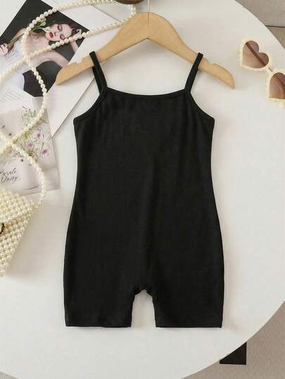 SHEIN Baby Girl Solid Color Casual Camisole Romper