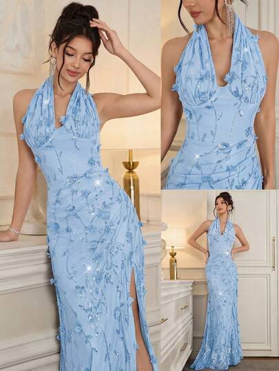 Poshira Đầm dạ hội sang trọng, đầm dự tiệc đính sequin, đầm dự tiệc cao cấp thanh lịch.