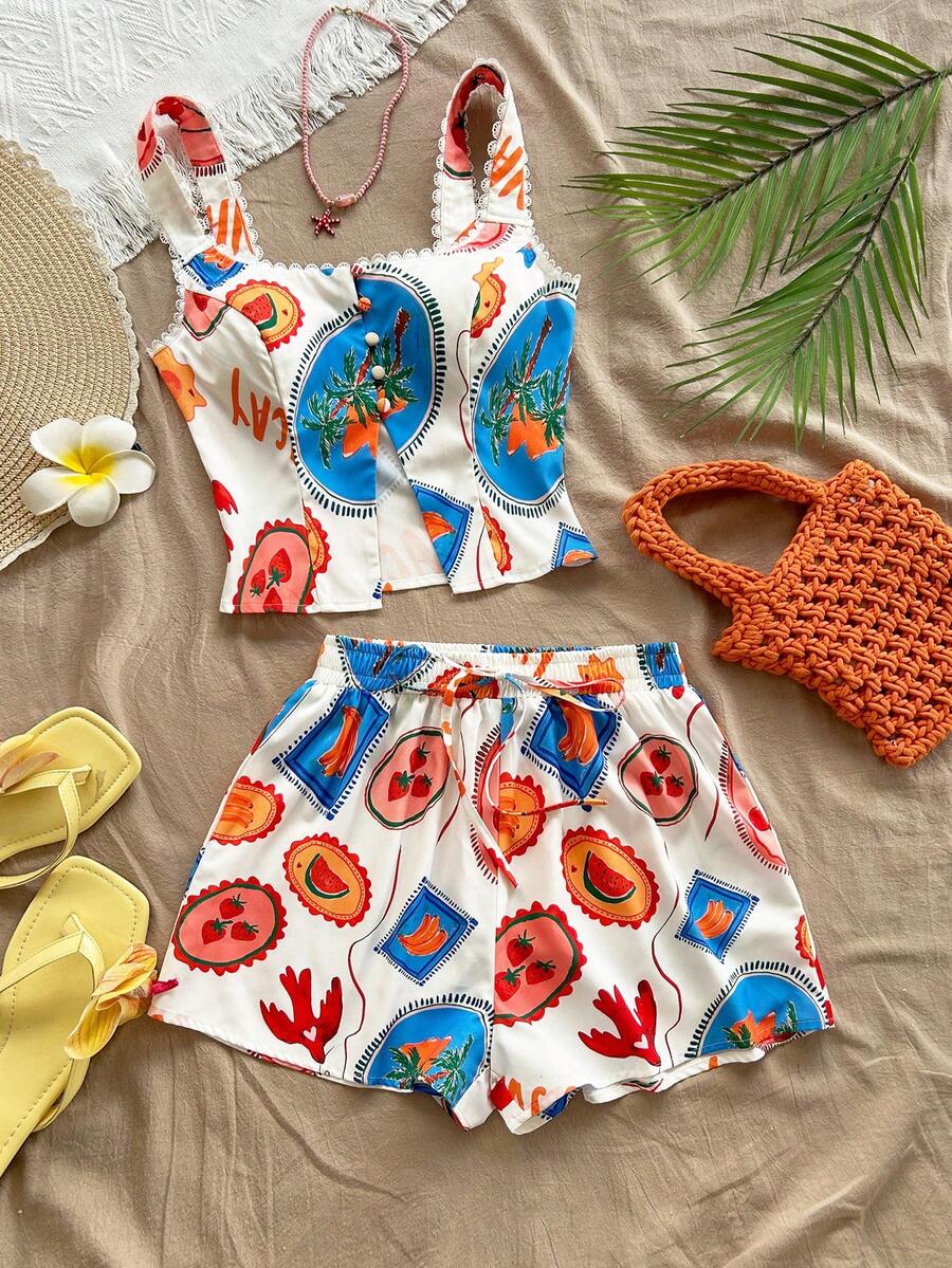 Soleia 女士度假休闲印花背心和短裤两件套 - 彩色 - 查看 1