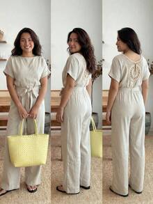 Enliva Mono informal de color albaricoque para vacaciones, talla grande, para silueta de manzana y redondeada - Albaricoque - Ver 3