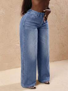 Slaydiva Plus Size Heart Pocket Straight Leg Jeans - Light Wash - View 6
