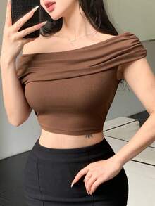 Top de tirantes finos y espalda descubierta de corte ceñido y corto en color marrón, adecuado para verano y primavera en estilo Y2K - Marrón 5 - Ver 7