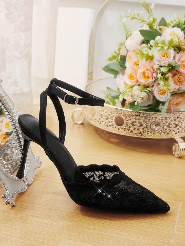 CUCCOO HITCHD Women Fashion Elegant Commuter Mesh Embroidery Embroidery Beads Pointed Stiletto High Heel Shoes Pumps