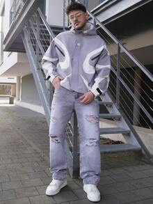 LEOGASHI LEOGASHI 男士破洞直筒牛仔裤 - 灰色 - 查看 2