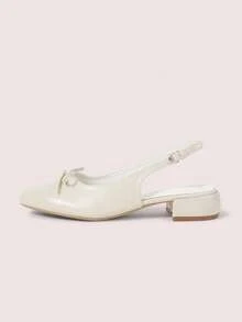 CUCCOO DOLLMOD Women's Shoes Round Toe White Patent Leather Bow Decoration Back Strap Low Heel Cute College Mary Jane Thick Heel High Heel Sandals Summer Shoes - White - View 2