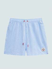 Modcrash 男士条纹印花抽绳腰沙滩短裤男士沙滩装 - 淺藍色 - 查看 1