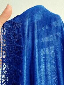 Swim Vcay Plus Size Women's Casual Vacation Beach Dress With Side Slit Floral Lace Patchwork - Royal Blue - View 4