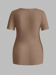 Modmama Set de 3 blusas de manga corta de unicolor con pliegues y función de lactancia para mujeres embarazadas, de uso casual diario - Camel - Ver 10