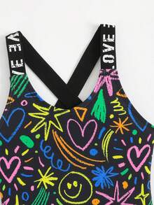 SHEIN 新款时尚爱心印花连体泳衣，字母肩带，适合年轻女孩度假、郊游、假日旅行和夏季穿着。 - 彩色 - 查看 5