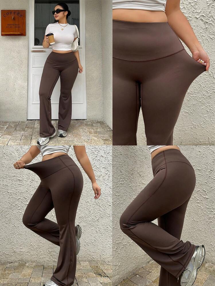 Dazy Plus Elastic High Waist Slimming Flare Pants, Versatile Leggings For Plus Size Women, All Season