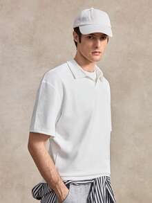 Courvante 男士半開襟插肩袖短袖休閒條紋 Polo 衫，純白色學院風高爾夫橄欖球網球衫，附口袋，透氣 - 白色 - 查看 8