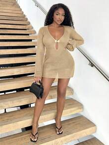 Alexandranx 金属细节镂空罩衫 - 卡其色 - 查看 4