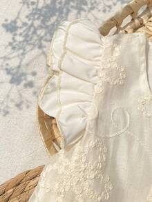 SHEIN Summer New Fashionable Baby Girls 2pcs Set, Wave Mesh Patchwork Cap Sleeve French Blouse + Skirt, Cute Sweet Outfit - Apricot - View 6