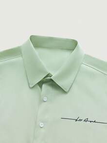 Áo sơ mi nam tay dài cổ tròn chất liệu polyester màu xanh bạc hà, họa tiết thêu, màu xanh bạc hà, mùa thu - Màu xanh Bạc hà - Xem 5