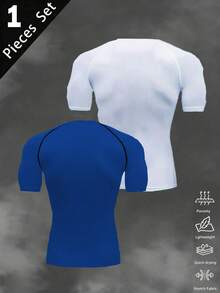 Manfinity Sport Corelite Men's Slim Fit Crew Neck Short Sleeve Athletic T-Shirt - Royal Blue - View 2