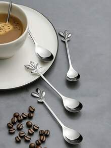 5pcs Leaf Design Spoon,Kitchen,Christmas Gift,School Supplies - Apricot - View 7