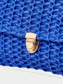 SHECARRY 女士手拿包、草编包、草编手提包，时尚、优雅、简约、个性化、百搭，适合海滩、度假、假日、夏季、海边、沙滩派对 - 克萊因藍 - 查看 7