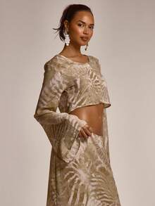 MUSERA V Neck Button Through Flowy Printed Cropped Top Coord Top Only Cute Summer Spring Sexy Going Out Beach Holiday Vacation Honey Tides - Multicolor - View 3