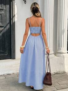 Serisse Đầm dài hai dây kẻ sọc kiểu dáng thường ngày dành cho nữ mùa hè - Xanh và trắng - Xem 9