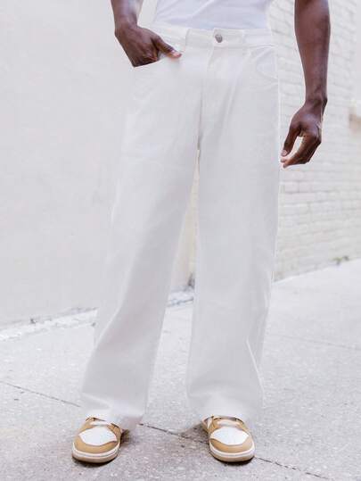 BelSigned BelSigned 1pc Vintage Wash Relaxed Fit Wide Leg Jeans, Casual Loose Long Pants For Men