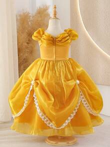 Glamorique Kids Yellow Girls' Graduation Ball Gown,White Summer Lace Flower Girl Dress,Soft - Yellow - View 2