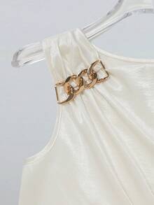 Franclia 女士优雅衬衫，时尚金属纽扣衬衫，不对称领衬衫，缎面光泽衬衫，春夏百搭衬衫 - 白色 - 查看 5