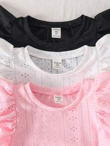 3pcs Young Girl Solid Color Round Neck Ruffle Hem Fitted T-Shirts,Kids Blouses For Girls Kids Clothes For Girl Cute Clothes For Girls Kids Clothes - Baby Pink - View 5