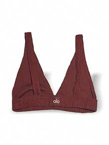 Alo Yoga Bra RIBBED TAKE COMFORT Sweat Absorption Breathable Lightweight Soft Stretch Easy To Wash Yoga Gym Women Deep Red W9454R - CRANBERRY - 深紅色 - 查看 2
