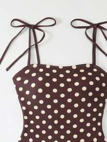 Swim Vcay 女士波点印花系带露背连体泳衣，夏季海滩度假款 - 彩色 - 查看 4