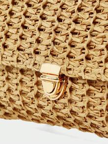 SHECARRY 女士手拿包、草编包、草编手提包、流苏包、时尚、优雅、简约、个性化、百搭，适合海滩、度假、假日、夏季、海边、沙滩派对 - 卡其色 - 查看 7