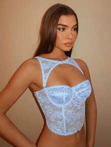SHEIN BAE Top corset negro desmontable para festivales de música, atuendos para conciertos - Celeste - Ver 2