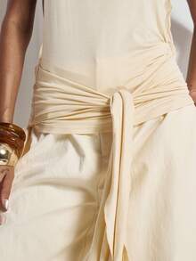 MUSERA Slash Neck Tie Waist Wide Sleeveless Fitted Top Coord Top Only Cute Holiday Sexy Night Out Vacation Spring Summer Elegant Soleil Drape - Yellow - View 6