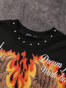 ROMWE MEN Street Life Men's Rivet Decor Blurred Portrait Print Loose Fit Tank Top - Black - View 2