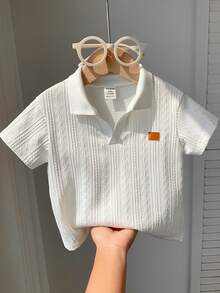 SHEIN 可爱休闲条纹Polo领短袖上衣，适合居家、外出、春夏旅行 - 白色 - 查看 6