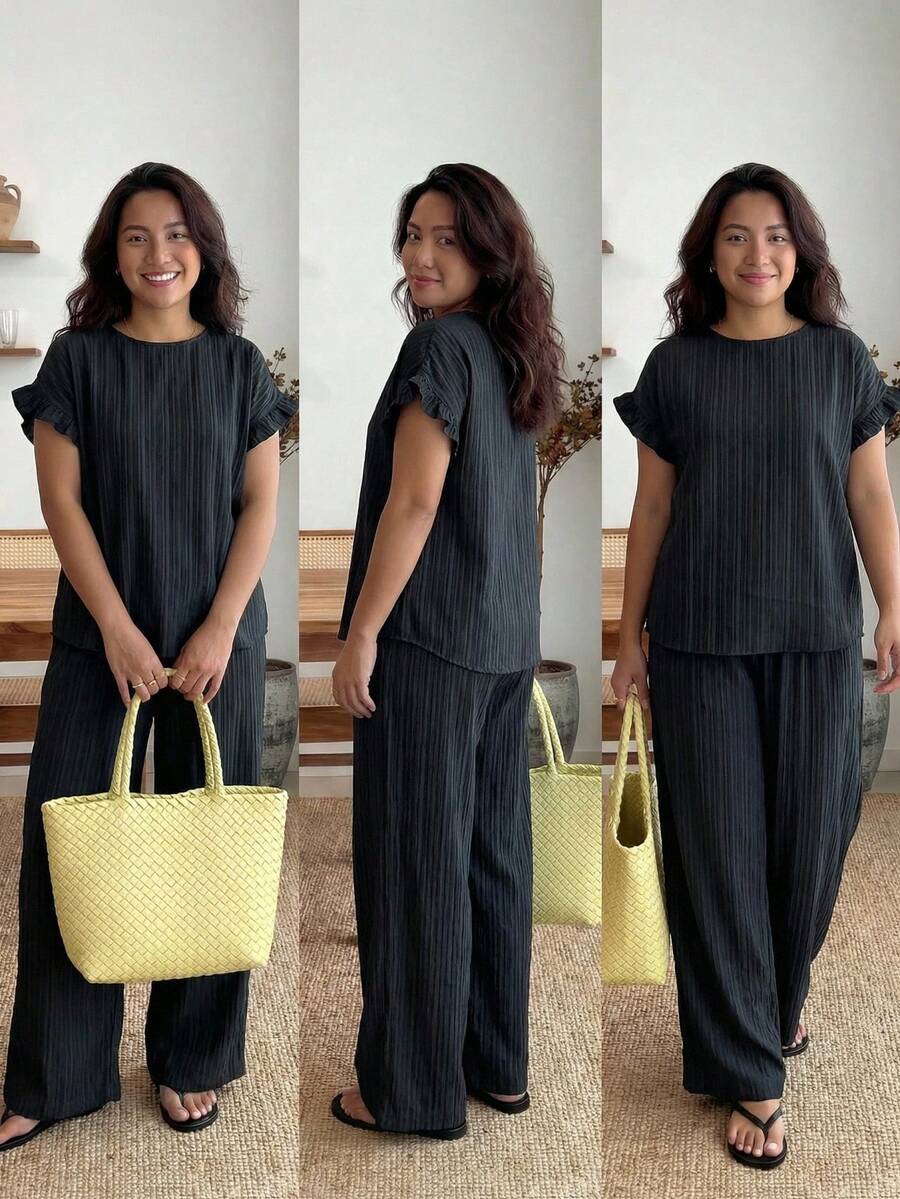 Enliva Bộ đồ hai mảnh cỡ lớn gồm áo cổ tròn và quần cạp chun có dây rút, phong cách boho thường ngày, thích hợp cho kỳ nghỉ xuân/hè. Bộ đồ hai mảnh phong cách boho cho nữ, trang phục mùa hè thoải mái, phù hợp với dáng người quả táo và tròn trịa. - trắng - Xem 1