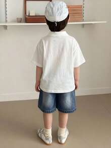 Hapijoa Young Boy Solid Color Short Sleeve Casual Polo Shirt Summer - White - View 6