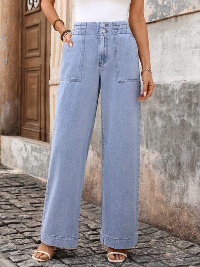 Breezaya 女士休闲水洗直筒牛仔裤