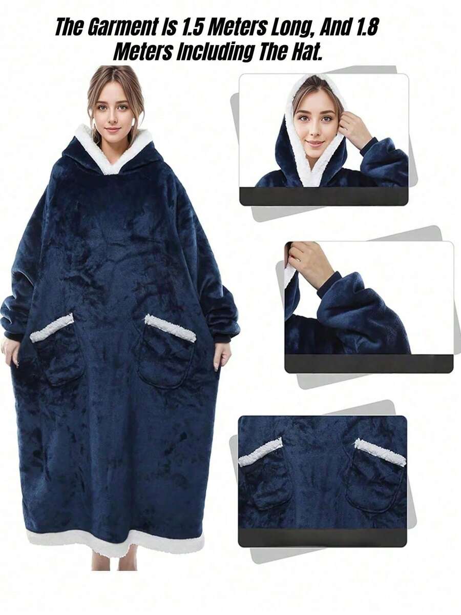 成人可穿戴毯子连帽衫,加厚抓绒连帽长袍,超大号毛绒连帽卫衣毯带口袋,柔软抓绒连帽套头衫,均码,圣诞节和新年送给亲朋好友的绝佳礼物 - 彩色 - 查看 1