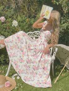 SHEIN MOD Women's Cap Sleeve Ruffle Hem Floral All-Over Print Elegant Dress - Multicolor - View 2