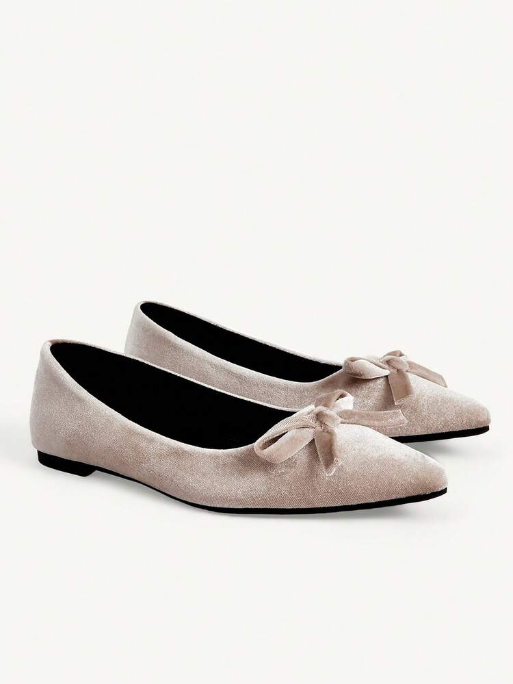 CUCCOO CHICEST Women's Velvet Mary Jane Shoes, Pointed Toe Bow Decor, Elegant Versatile Flat Shoes For Work & Commute