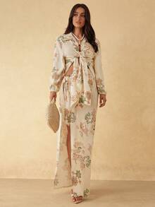 Silquee 女士新款提花编织性感系带半身裙罩衫，春夏款 - 杏色 - 查看 7