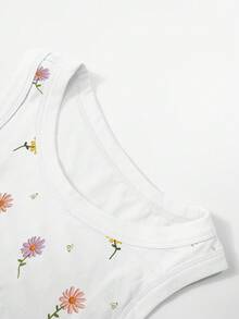 INAWLY Áo tank top nữ in họa tiết hoa tối giản, không tay, in toàn thân, thích hợp mặc hàng ngày. - trắng - Xem 3