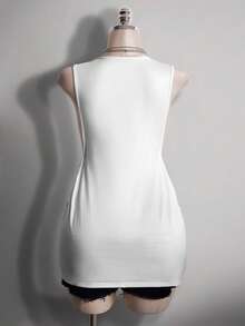 SHEIN ICON 大码女式骷髅头图案圆领休闲背心，夏季 - 白色 - 查看 2