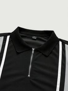 Courvante 男士休閒拼色拼接短袖 Polo 衫，條紋領口多色，老錢風，附拉鍊，適合高爾夫、網球、運動休閒與男友風 - 彩色 - 查看 5