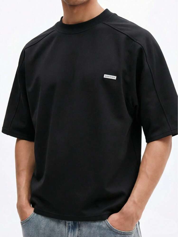 SUMWON Mock Neck Short Sleeve T-Shirt With Logo Badge Detail For Men