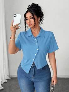 Elenzga 女士修身T恤，休闲夏季款 - 藍色 - 查看 1