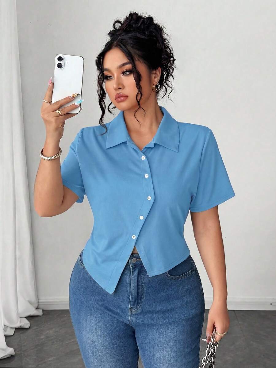 Elenzga 女士修身T恤，休闲夏季款 - 藍色 - 查看 1