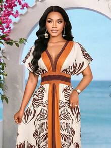 SHEIN Lady White Animal Print Boho Summer Holiday Dresses For Women,Elegant Floral V Neck Vacation Casual Long Dress,Beach Sundresses,Cruise Beachwear Outfits - Multicolor - View 9