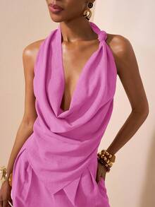 Zivah Lễ hội âm nhạc Xuân/Hè mới, Lễ Phục Sinh, Ngày Thánh Patrick, Phong cách miền Tây, Phong cách du mục, Tiệc sinh nhật, Lễ tốt nghiệp, Phong cách đại học, Trang phục sinh viên, Thường ngày, Đa năng dễ phối đồ, Giải trí, Du lịch tàu biển, Bãi biển, Tắm nắng, Phong cách thịnh hành, Thời trang đường phố, Trang phục dự đám cưới phong cách Boho, Đi làm, Ăn sáng muộn, Trang phục sân bay - Áo kiểu thắt nút bất đối xứng bằng vải dệt màu nâu, Quần ống loe, Quần ống rộng bằng vải lanh có túi, Bộ 2 món - Hồng - Xem 6